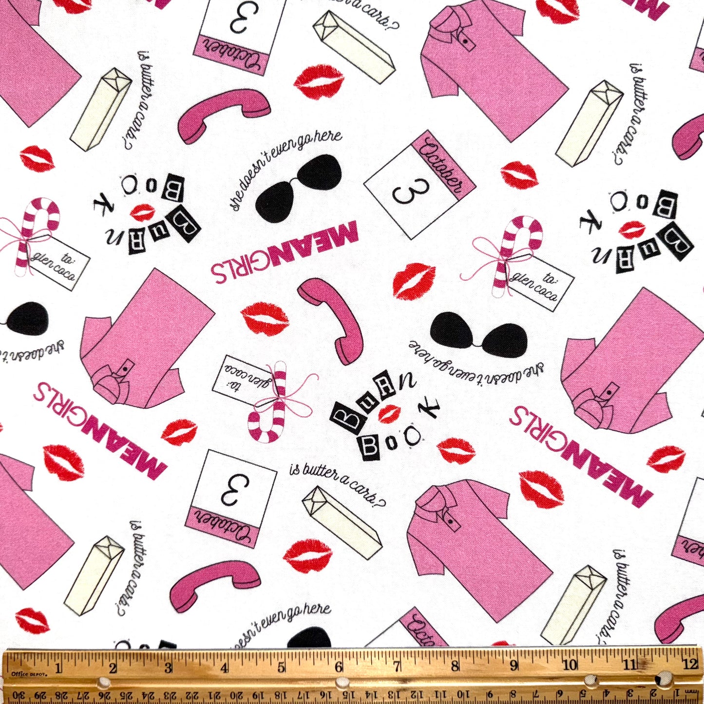 Mean Girls Fabric White Pink Icons Licensed Cotton