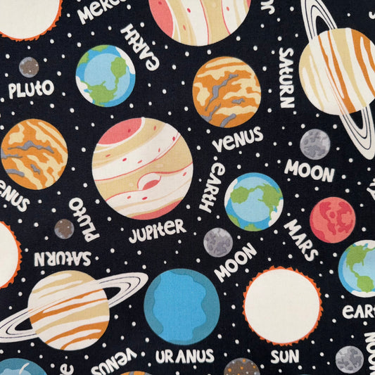 Glow In The Dark Outer Space Planet Cotton Fabric by Camelot - Fat Quarter