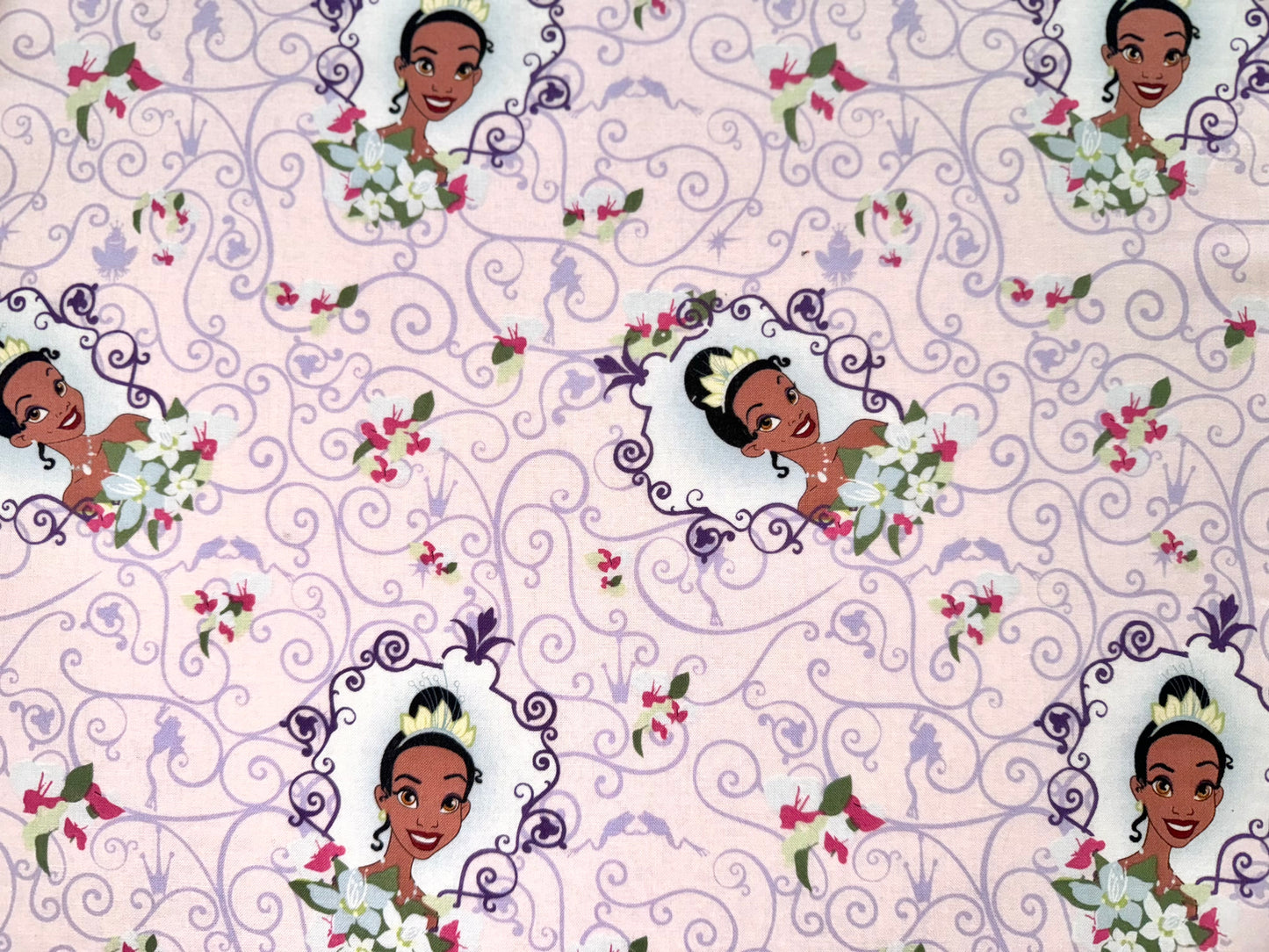 Princess and the Frog Tiana Portrait Purple Toss Cotton Fabric