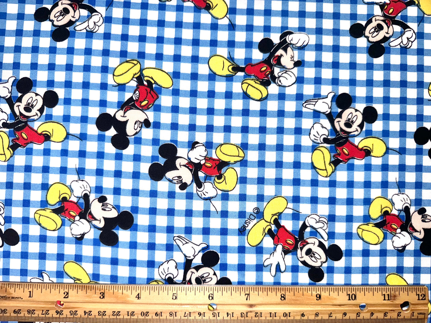 Mickey Mouse Blue Gingham Licensed Disney Cotton Fabric