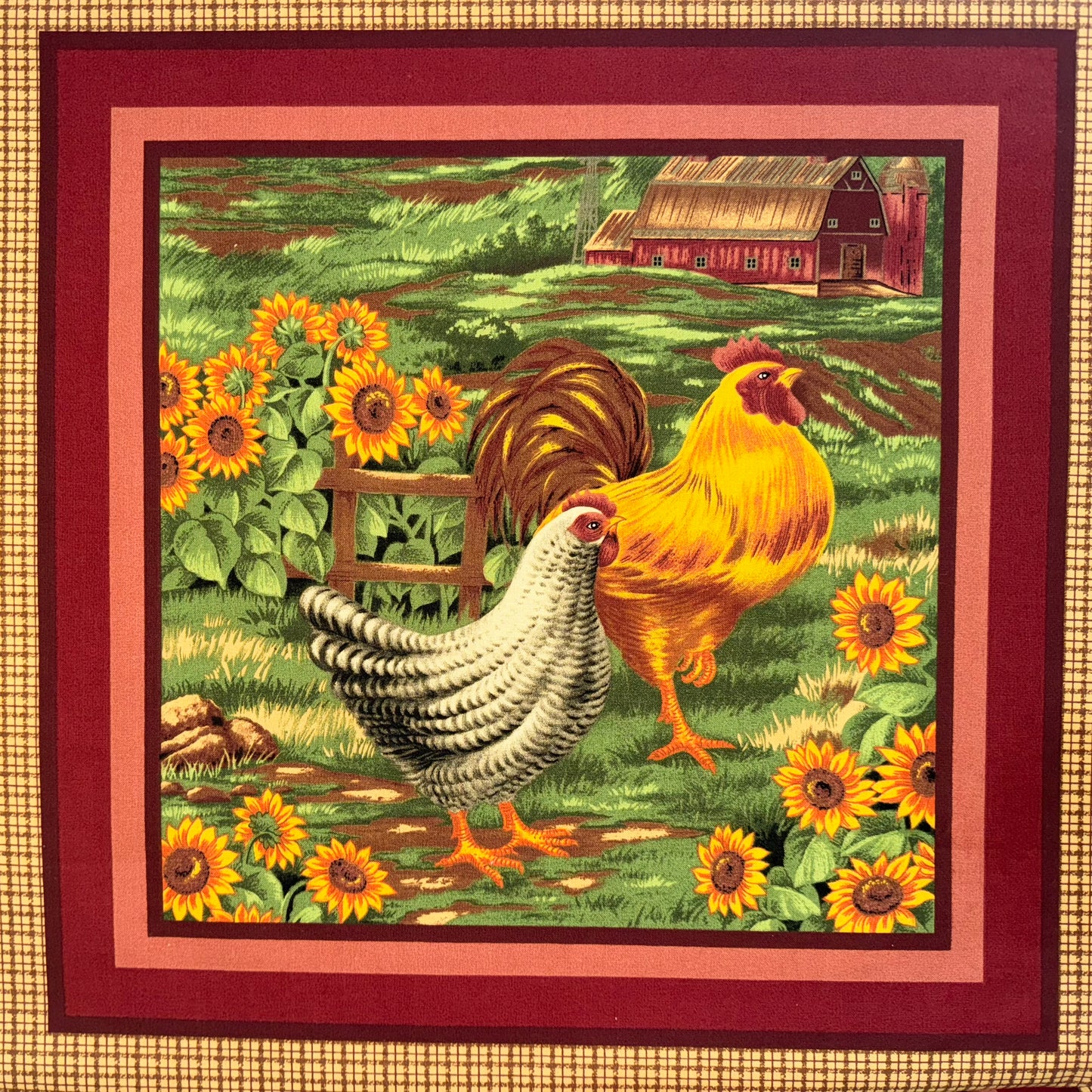 Sunflowers Chickens & Roosters 2 Sided Pillow Panel by VIP Cranston 2010 18”x42”