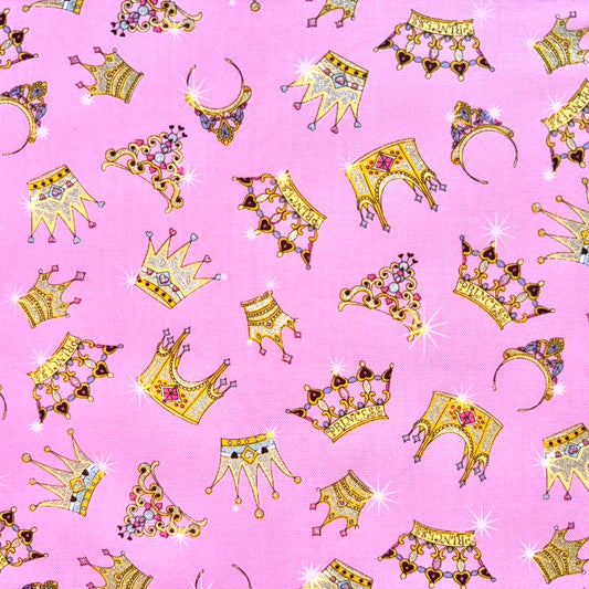 Glitter Crown and Tiara Fabric “KIDZ” by Timeless Treasures - Fat Quarter